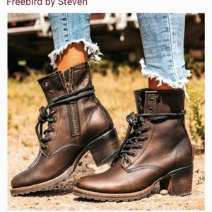 Freebird By Steven Cavalier Ankle Boots Dark Brown Black Lace Zip Up Booties New